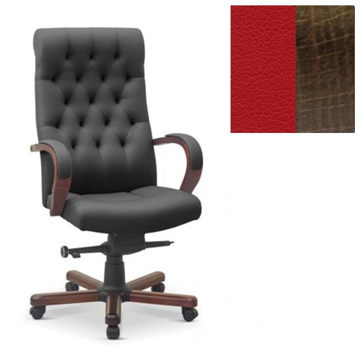 Кресло руководителя Юнитекс Status eco экокожа премиум красная CN1117/дерево- темный орех аида