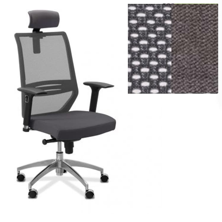 Кресло руководителя Юнитекс Aero lux с подголовником сетка/ткань Сахара серая/серая